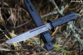 Тактический нож Leshiy (Леший) Serrated AUS-8 Black Wash, Black Elastron