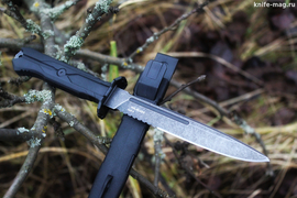 Тактический нож Leshiy (Леший) Serrated AUS-8 Black Wash, Black Elastron