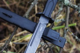 Тактический нож Leshiy (Леший) Serrated AUS-8 Black Wash, Black Elastron