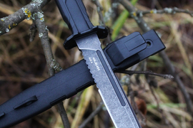 Тактический нож Leshiy (Леший) Serrated AUS-8 Black Wash, Black Elastron