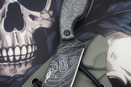 Туристический нож Pilgrim LE Map (Пилигрим) AUS-8 Black Wash с гравировкой, micarta Crazy Fiber