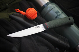 Туристический нож Удобный Эксперт Elmax, рукоять micarta Форест Грин, оружейная насечка