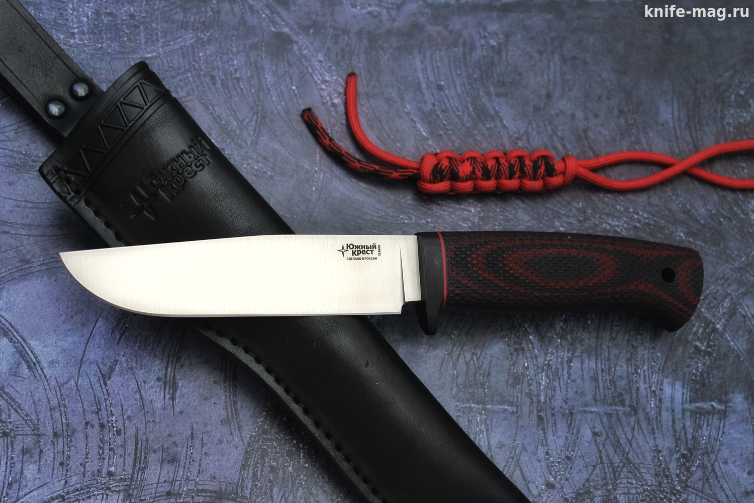 Туристический нож Чинук Elmax, рукоять micarta Красно-Черная, оружейная насечка