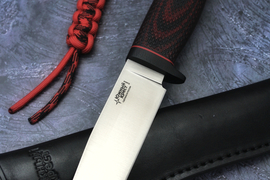 Туристический нож Чинук Elmax, рукоять micarta Красно-Черная, оружейная насечка