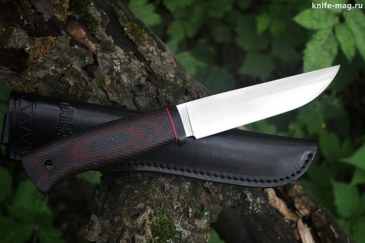 Туристический нож Длинный Джек Elmax, рукоять micarta Красно-Черная, оружейная насечка