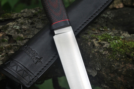 Туристический нож Длинный Джек Elmax, рукоять micarta Красно-Черная, оружейная насечка