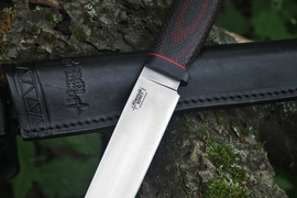 Туристический нож Длинный Джек Elmax, рукоять micarta Красно-Черная, оружейная насечка