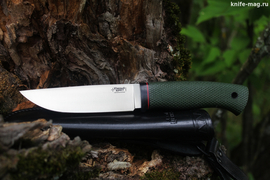 Туристический нож Гризли Elmax, рукоять micarta Форест Грин, оружейная насечка