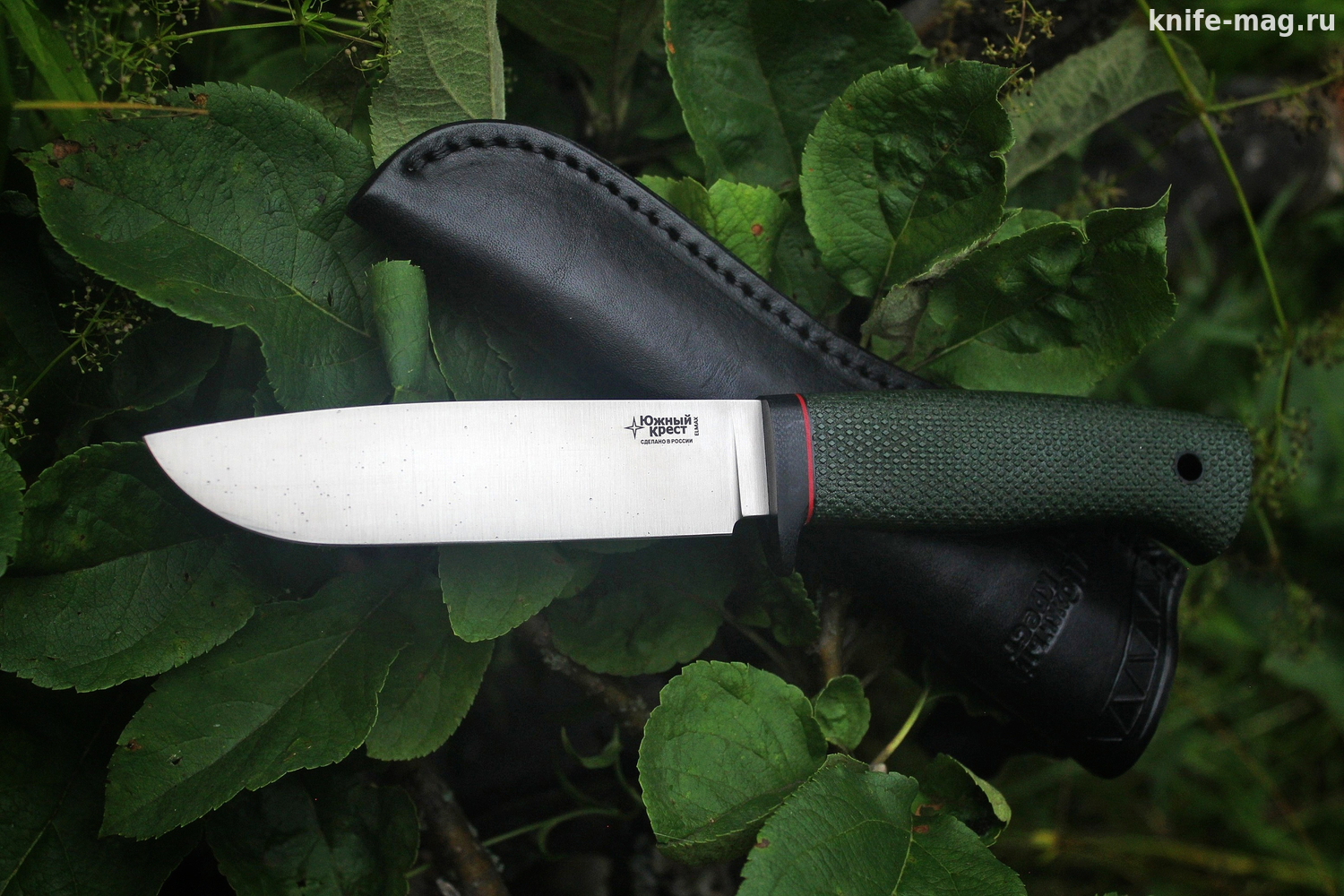 Туристический нож Чинук Elmax, рукоять micarta Форест Грин, оружейная насечка