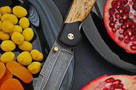 Складной нож Азиат Дамаск (накладки карельская береза/граб)