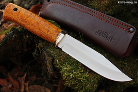 Туристический нож Юкон Bohler M390, рукоять стабилизированная карельская береза (Янтарь)
