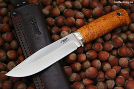 Туристический нож Юкон Bohler M390, рукоять стабилизированная карельская береза (Янтарь)