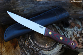 Туристический нож Рыбацкий M Bohler N690, накладки micarta Красно-Черная, оружейная насечка