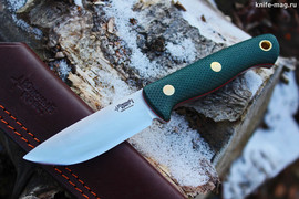 Туристический нож Cariboo Bohler N690, накладки micarta Изумруд, оружейная насечка